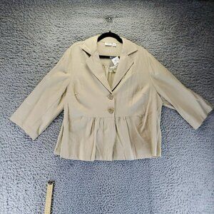 Cato Jacket Womens 18W/20W Tan 3/4 Sleeve Linen Blend Pleated Button Front